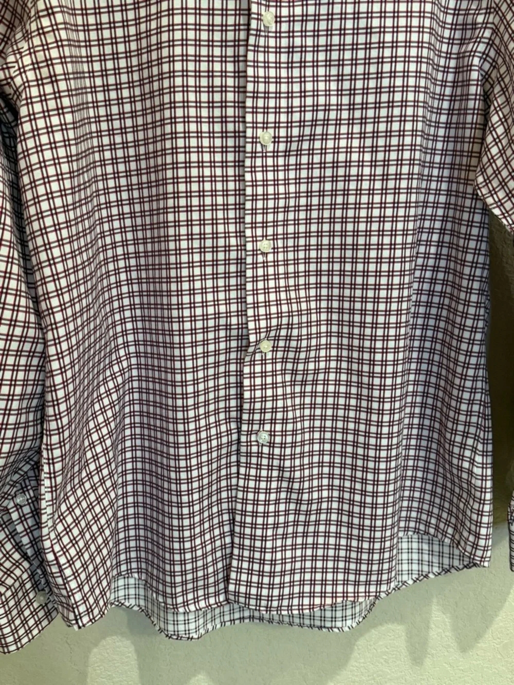 Red Navy Plaid Button Down Shirt Mens XL Non-Iron Cotton Classic Men’s Wearhouse